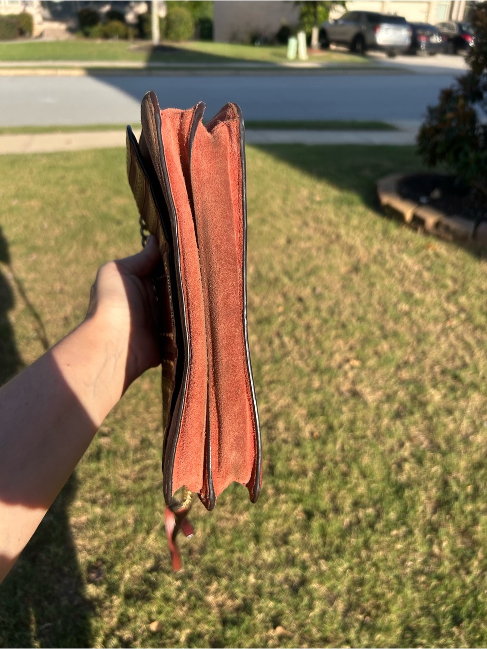 Vintage Michael  Kors Astor Rust/Burnt Orange Leather & Suede Grommet Chain - Picture 7 of 15